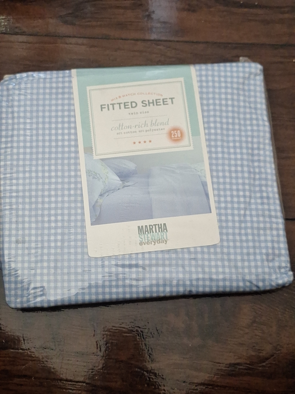 Martha Stewart Light Blue Gingham Fitted Sheet